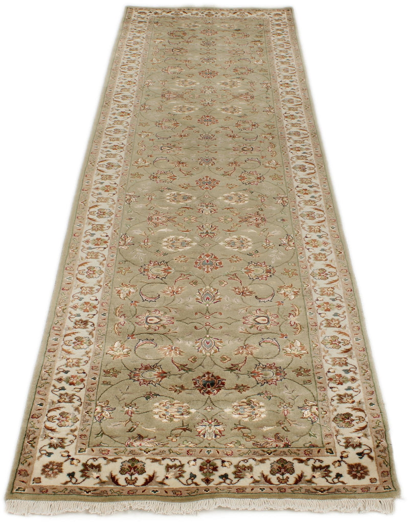 3x10 Light Green and Ivory Turkish Silk Runner