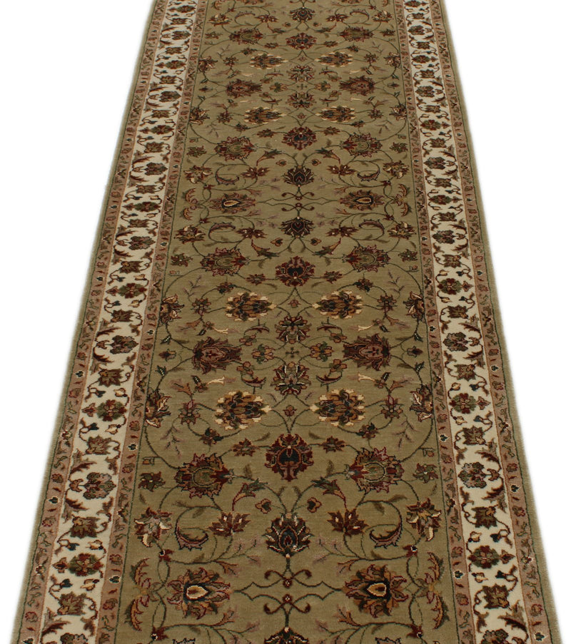 3x10 Light Green and Ivory Turkish Silk Runner