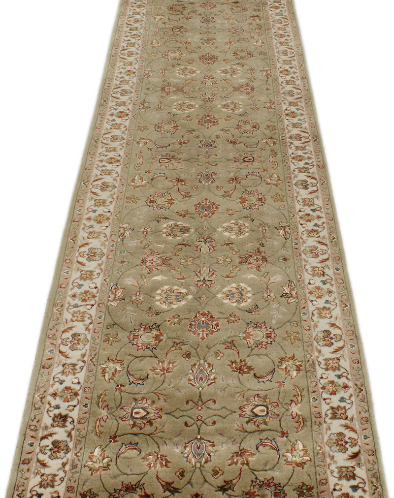 3x10 Light Green and Ivory Turkish Silk Runner