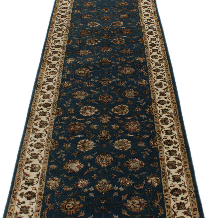 3x10 Navy and Ivory Turkish Silk Runner