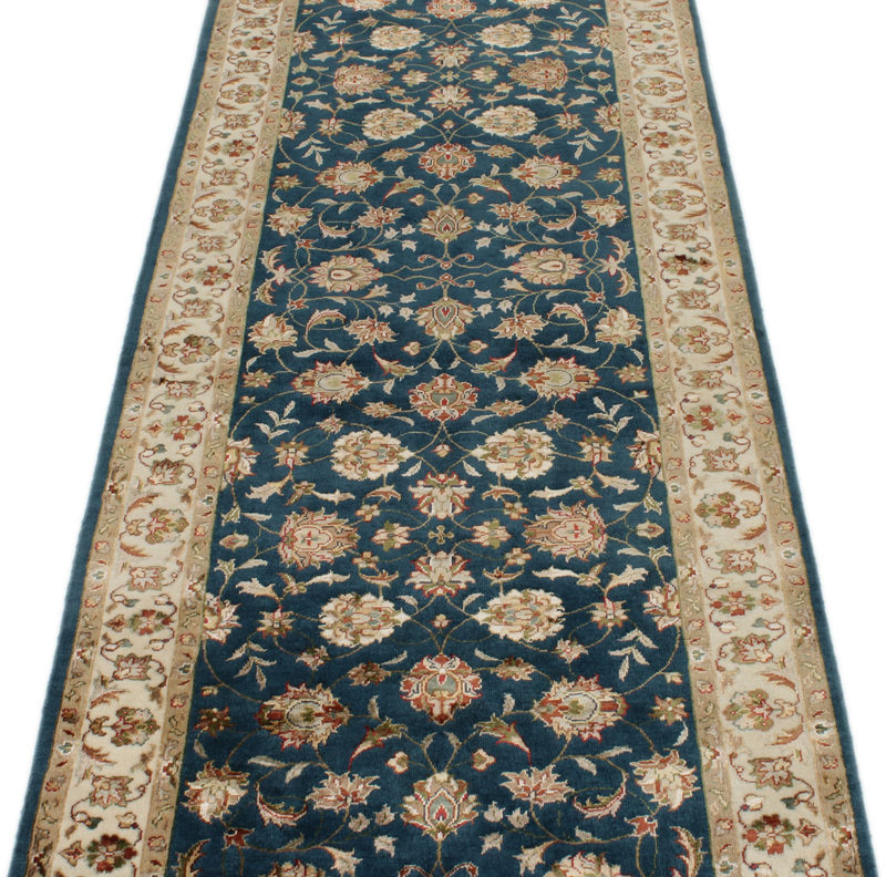3x10 Navy and Ivory Turkish Silk Runner