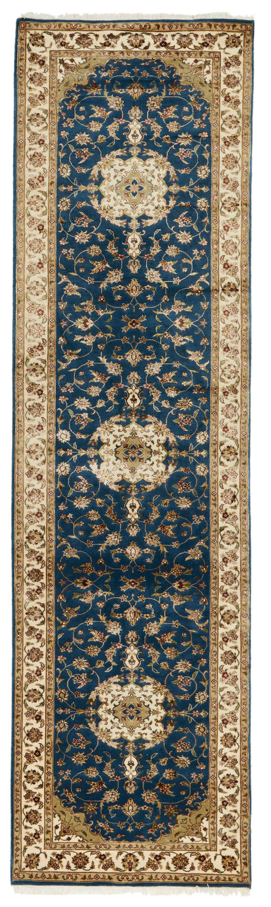 3x10 Navy and Ivory Turkish Silk Runner