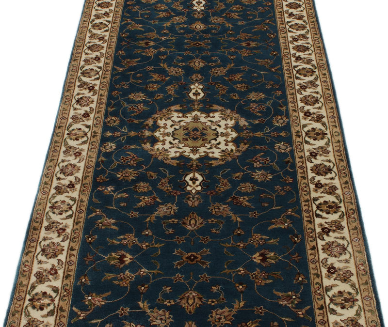 3x10 Navy and Ivory Turkish Silk Runner