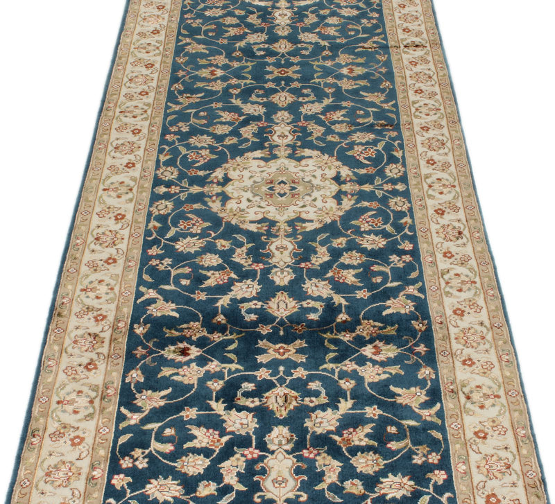 3x10 Navy and Ivory Turkish Silk Runner