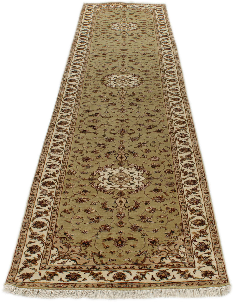3x12 Light Green and Ivory Turkish Silk Runner