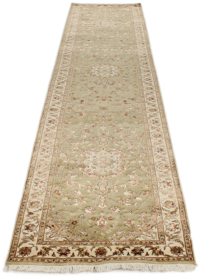 3x12 Light Green and Ivory Turkish Silk Runner