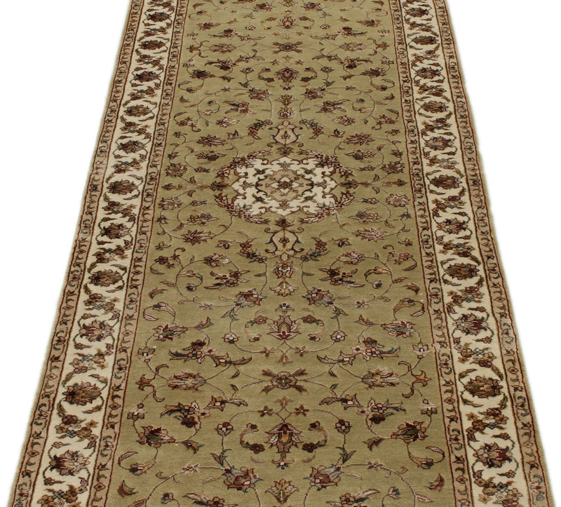 3x12 Light Green and Ivory Turkish Silk Runner
