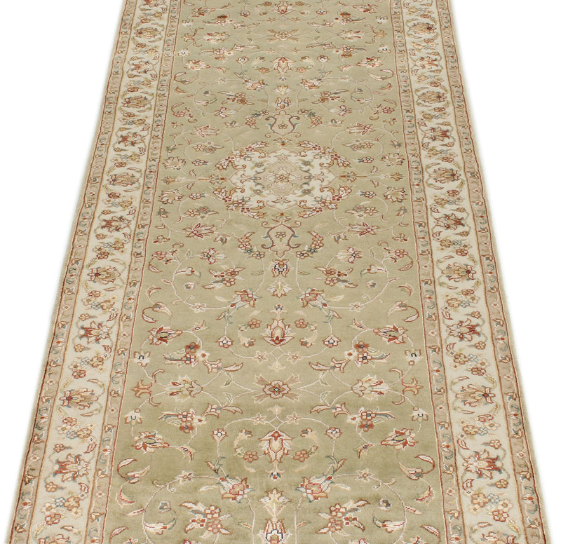 3x12 Light Green and Ivory Turkish Silk Runner