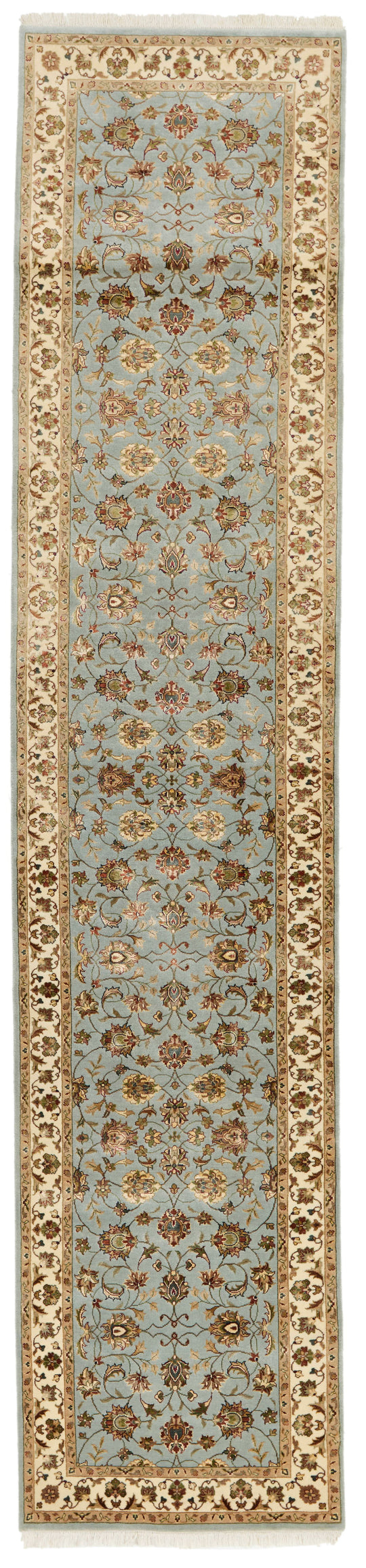 3x12 Light Blue and Ivory Turkish Silk Runner