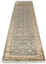 3x12 Light Blue and Ivory Turkish Silk Runner