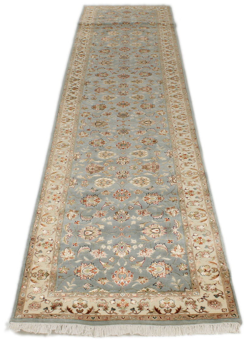 3x12 Light Blue and Ivory Turkish Silk Runner