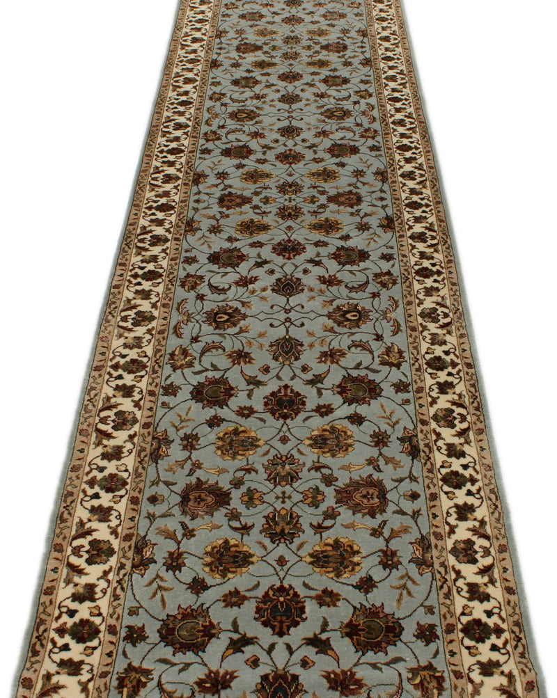 3x12 Light Blue and Ivory Turkish Silk Runner
