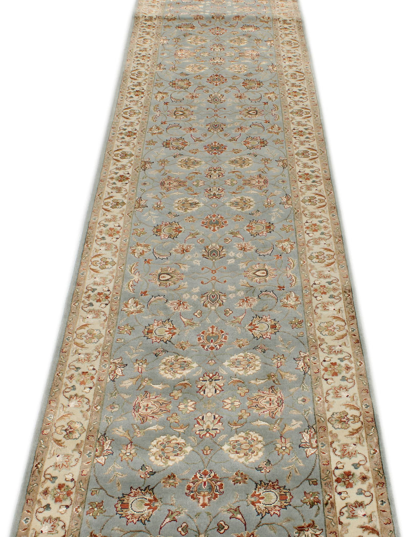 3x12 Light Blue and Ivory Turkish Silk Runner