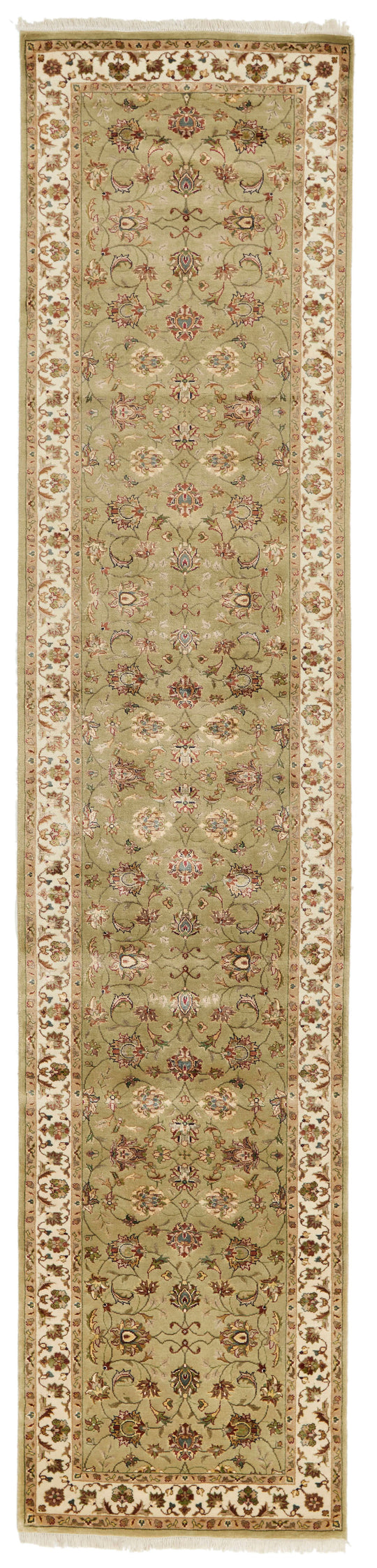 3x12 Light Green and Ivory Turkish Silk Runner