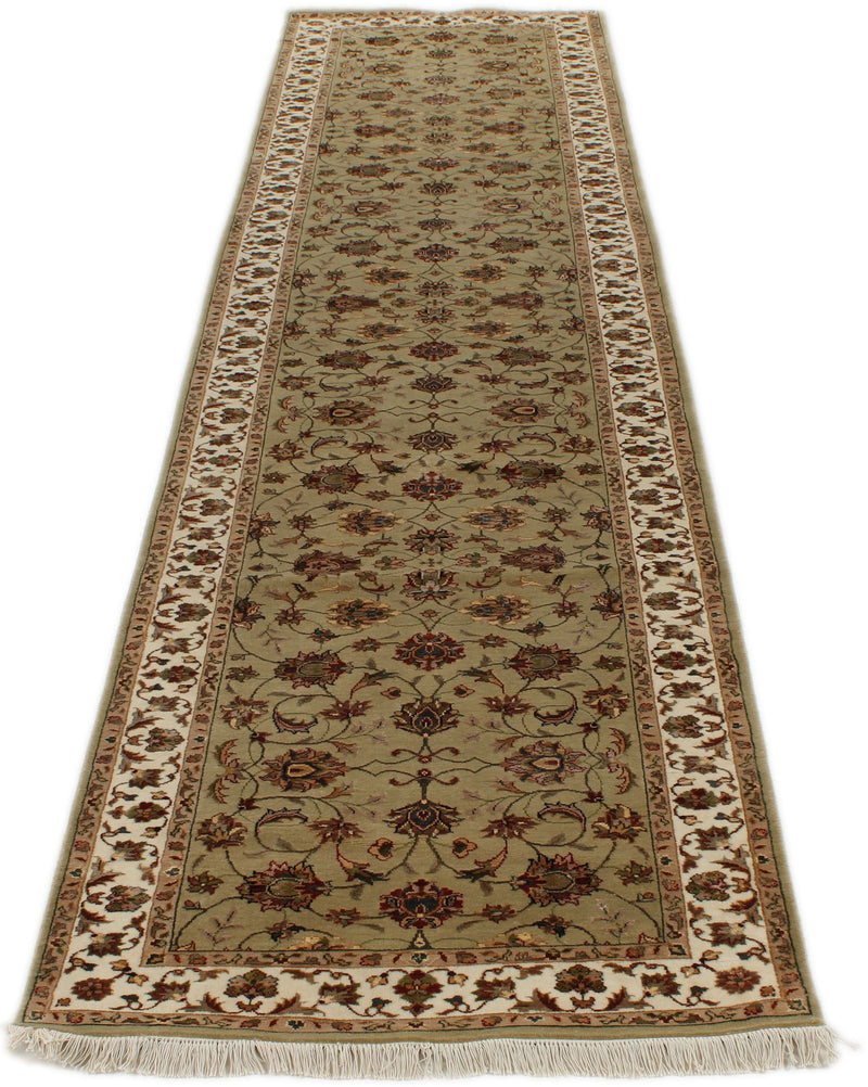 3x12 Light Green and Ivory Turkish Silk Runner