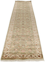 3x12 Light Green and Ivory Turkish Silk Runner