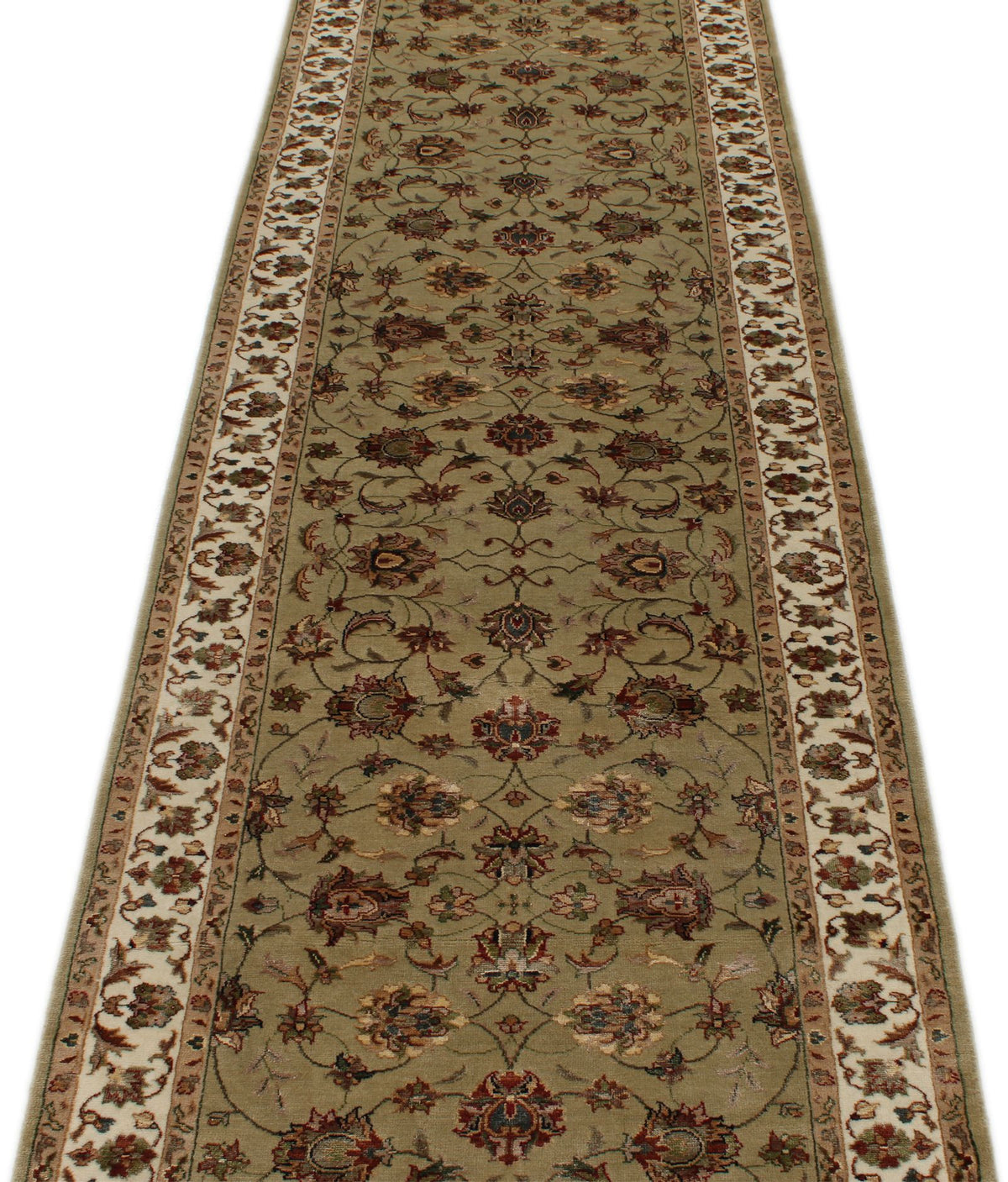 3x12 Light Green and Ivory Turkish Silk Runner