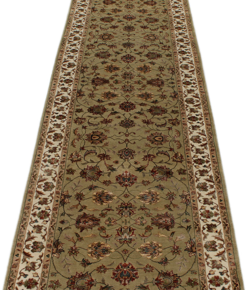 3x12 Light Green and Ivory Turkish Silk Runner