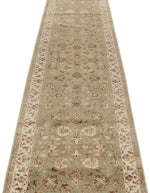 3x12 Light Green and Ivory Turkish Silk Runner