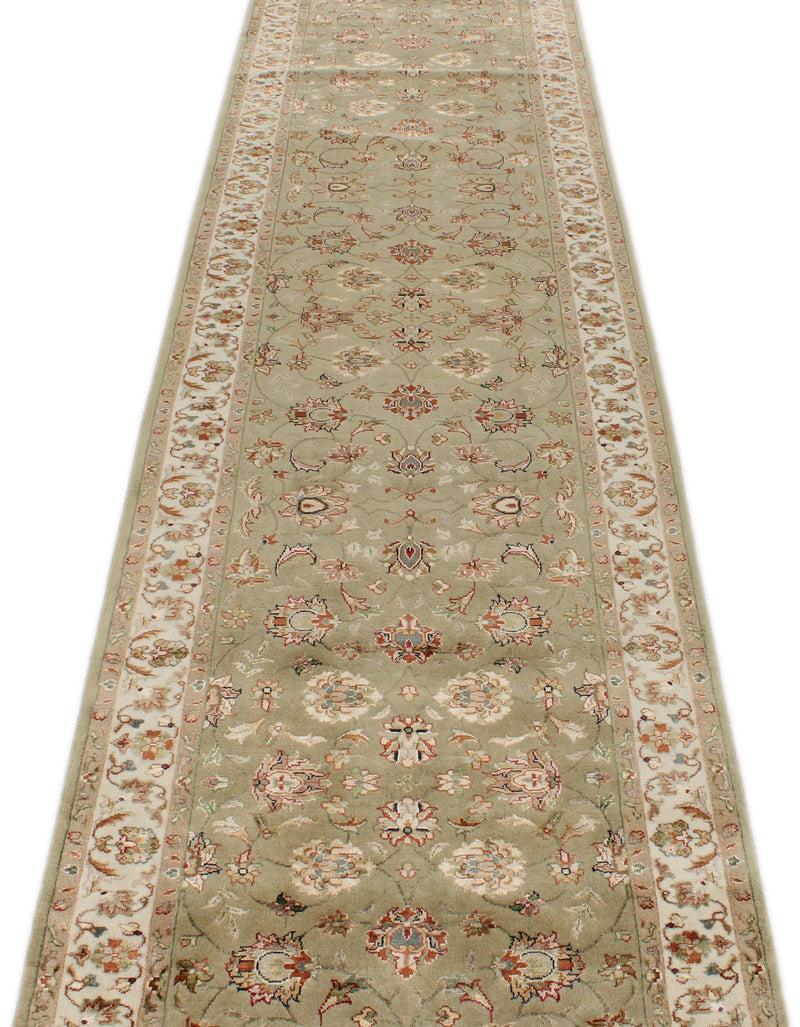 3x12 Light Green and Ivory Turkish Silk Runner