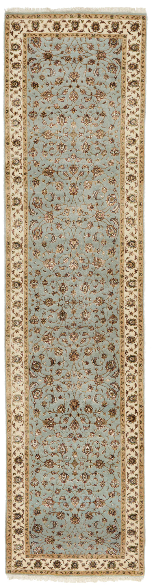 3x10 Light Blue and Ivory Turkish Silk Runner