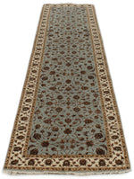 3x10 Light Blue and Ivory Turkish Silk Runner