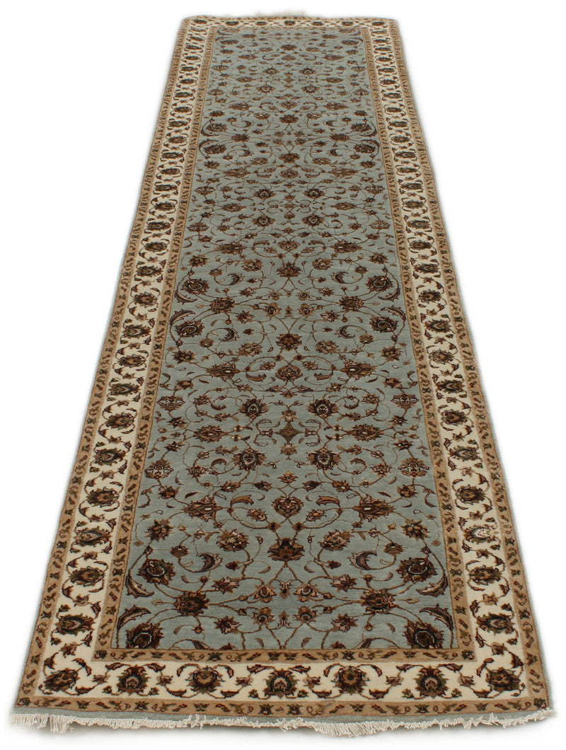 3x10 Light Blue and Ivory Turkish Silk Runner