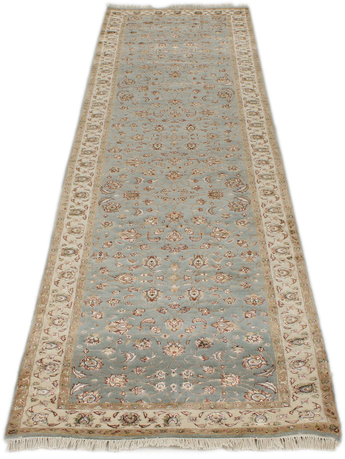 3x10 Light Blue and Ivory Turkish Silk Runner