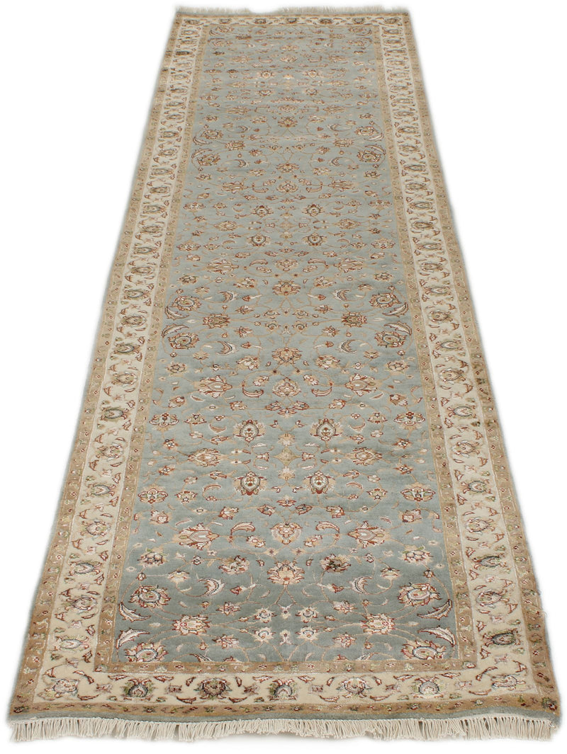 3x10 Light Blue and Ivory Turkish Silk Runner