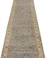 3x10 Light Blue and Ivory Turkish Silk Runner