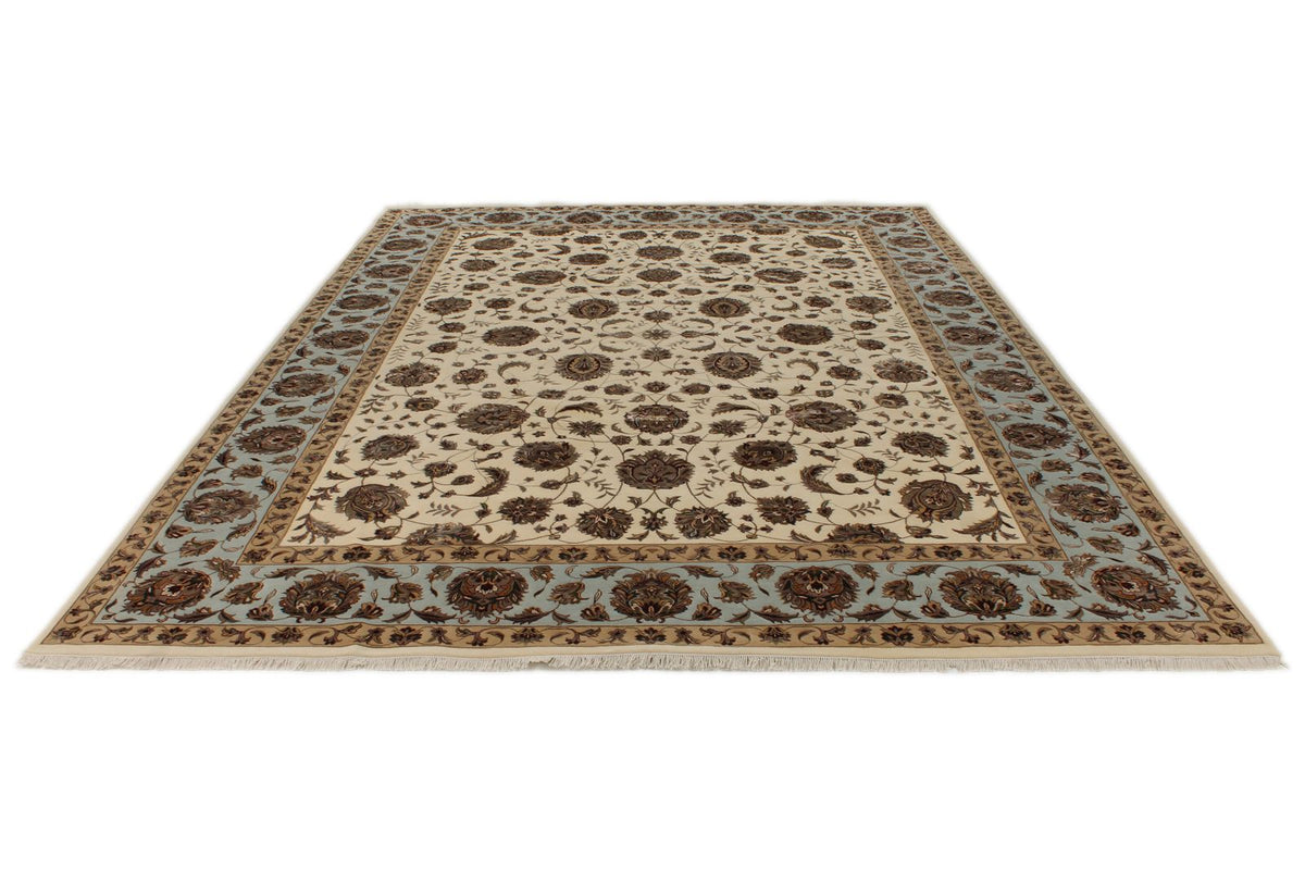 9x12 Ivory and Light Blue Turkish Silk Rug