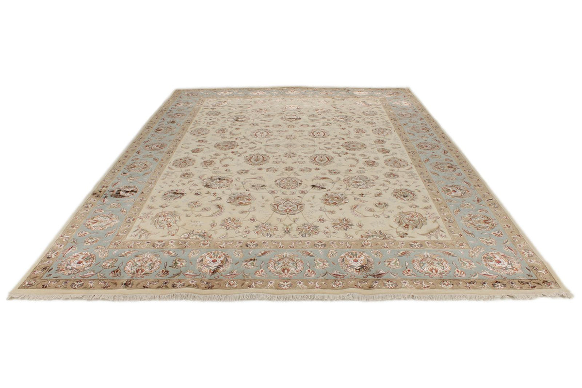 9x12 Ivory and Light Blue Turkish Silk Rug