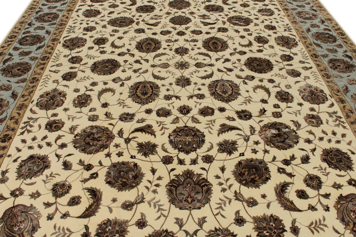 9x12 Ivory and Light Blue Turkish Silk Rug