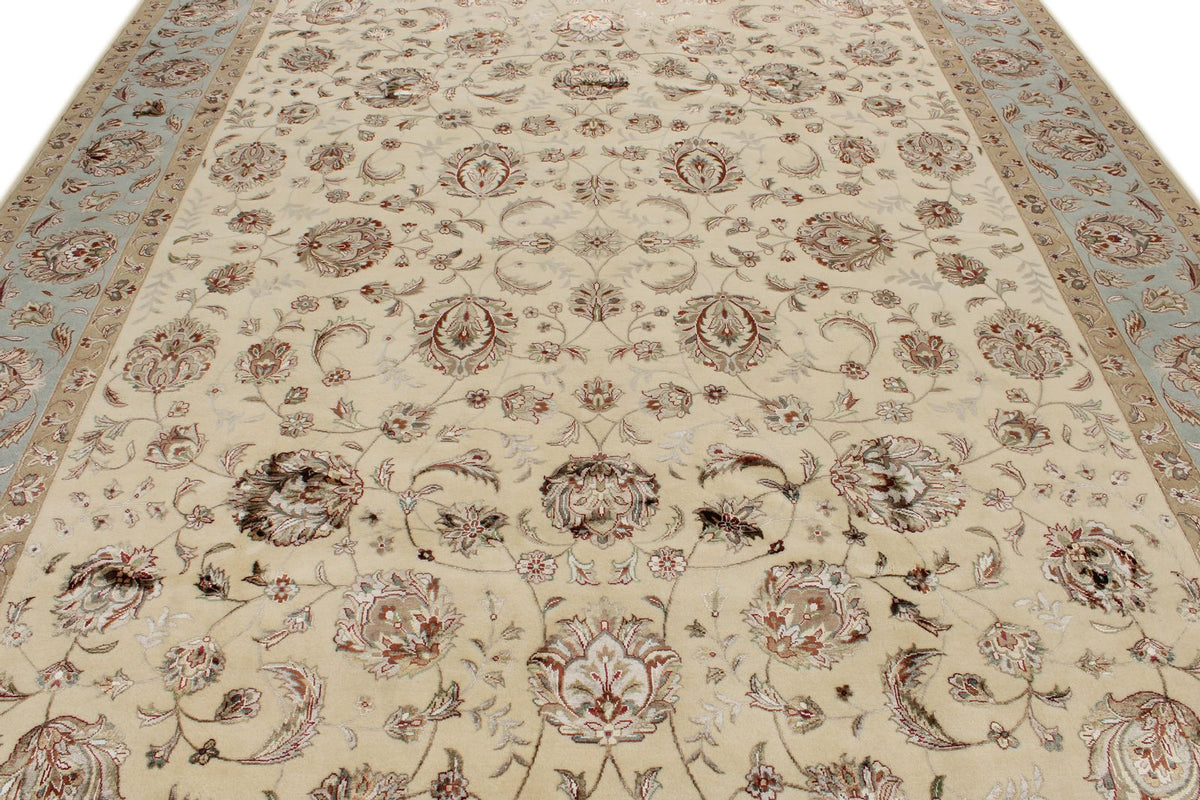 9x12 Ivory and Light Blue Turkish Silk Rug