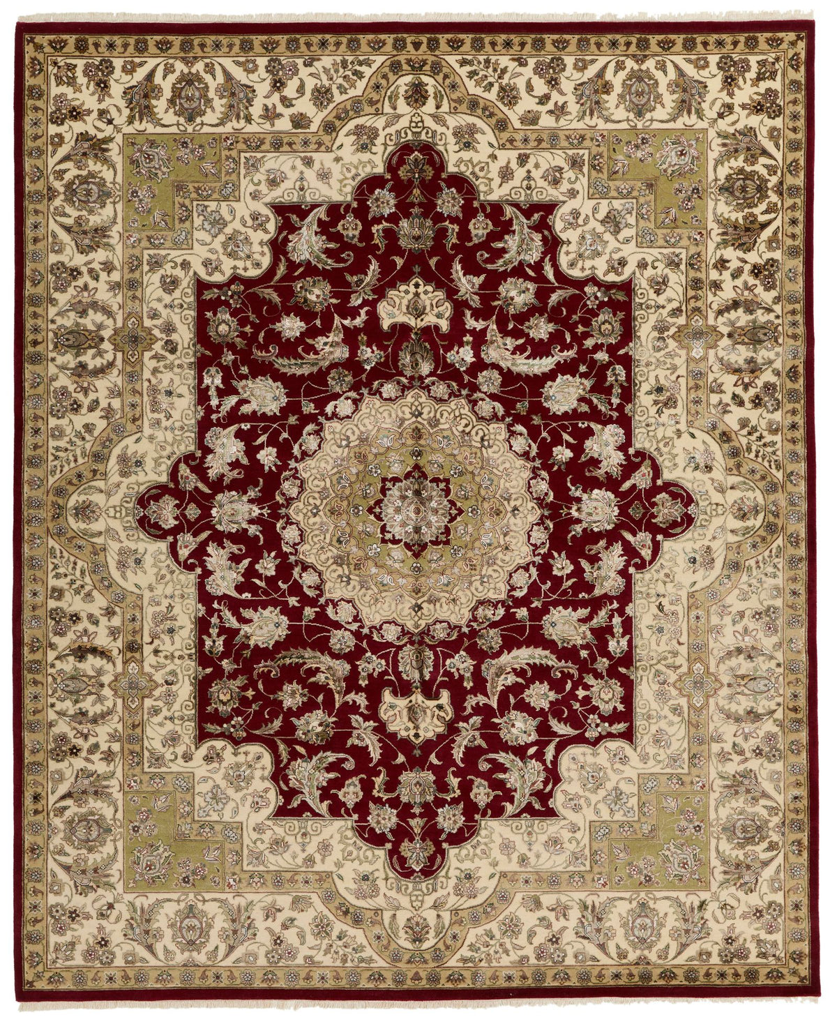 8x10 Red and Ivory Turkish Silk Rug