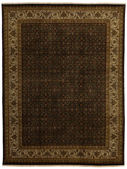 9x12 Black and Ivory Turkish Traditional Rug