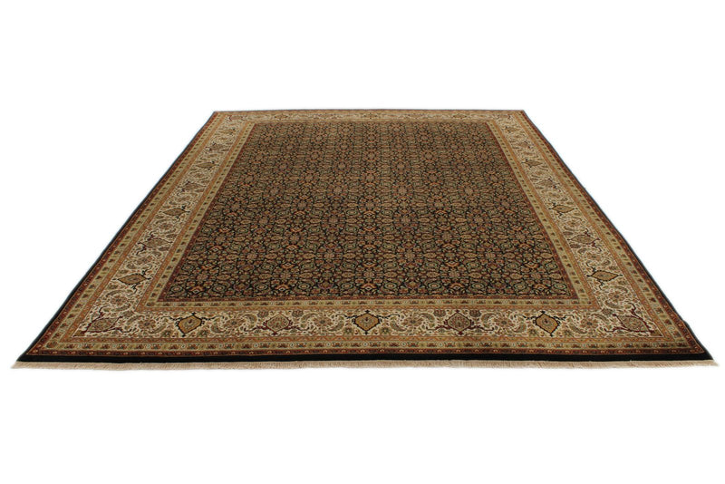 9x12 Black and Ivory Turkish Traditional Rug