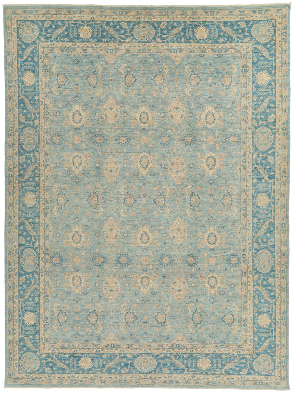 9x12 Blue and Ivory Anatolian Tribal Rug