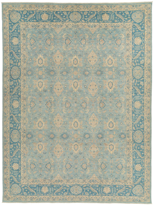 9x12 Blue and Ivory Anatolian Tribal Rug