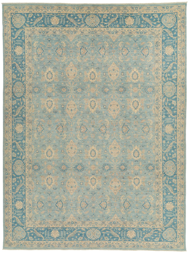 9x12 Blue and Ivory Anatolian Tribal Rug