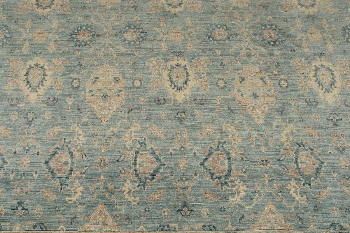 9x12 Blue and Ivory Anatolian Tribal Rug