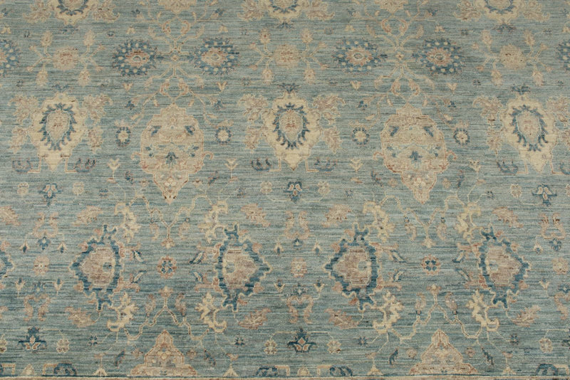 9x12 Blue and Ivory Anatolian Tribal Rug