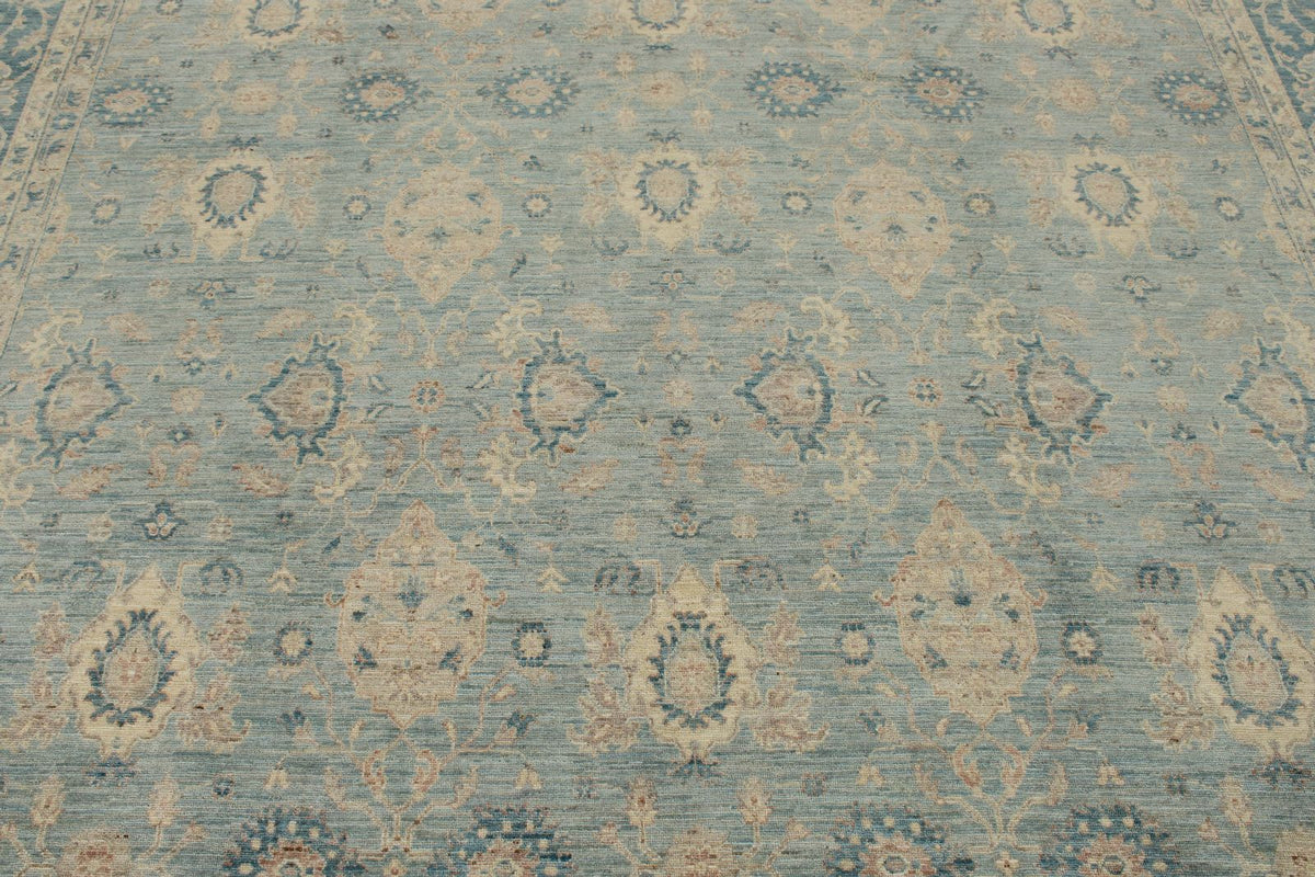 9x12 Blue and Ivory Anatolian Tribal Rug