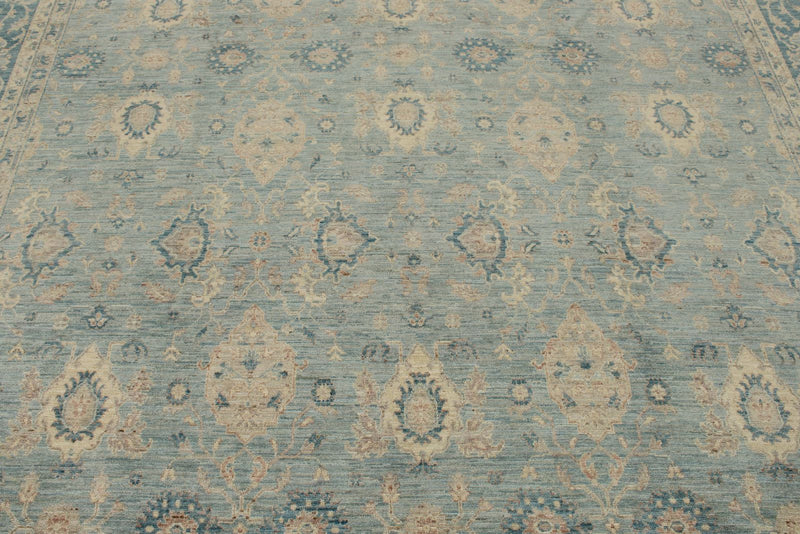 9x12 Blue and Ivory Anatolian Tribal Rug
