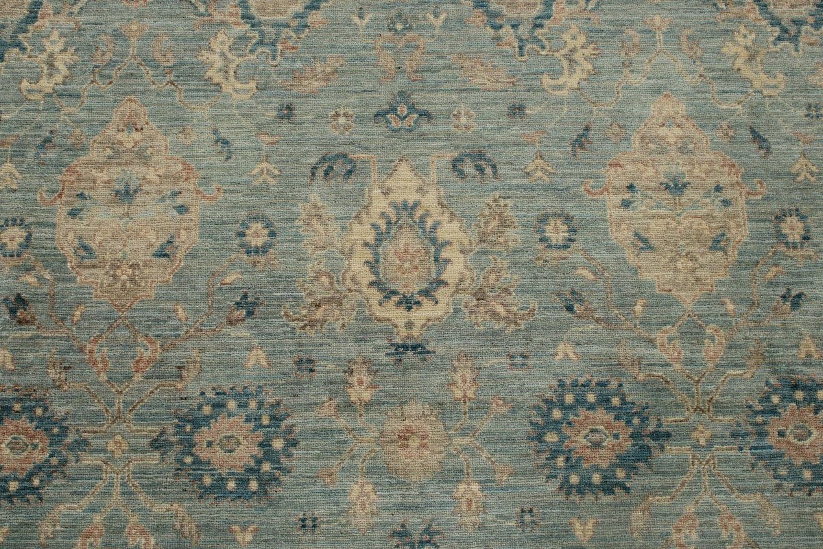 9x12 Blue and Ivory Anatolian Tribal Rug