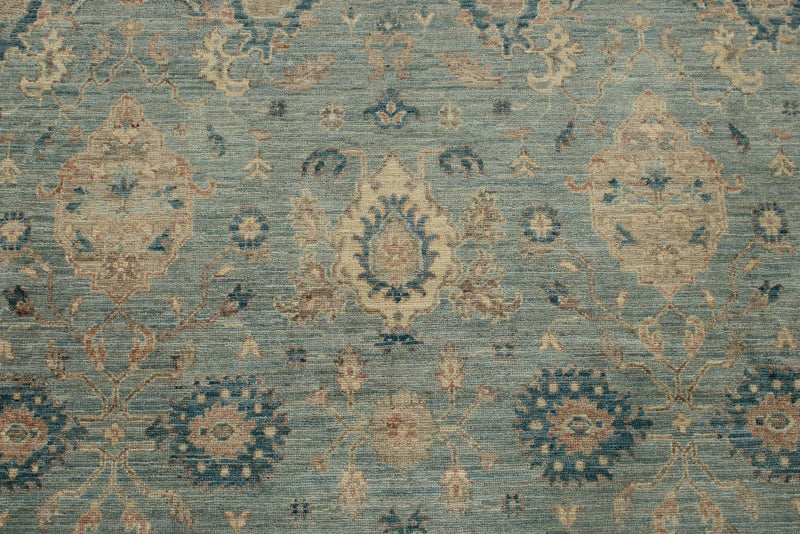 9x12 Blue and Ivory Anatolian Tribal Rug