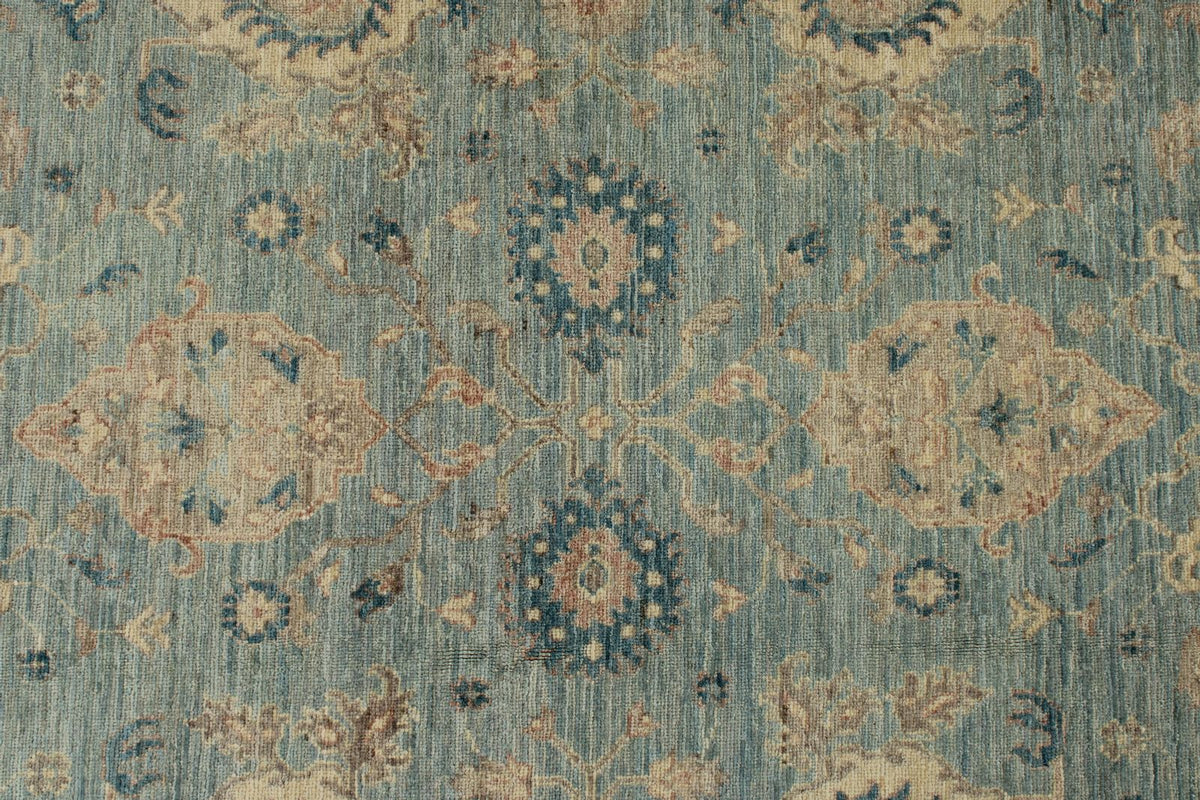 9x12 Blue and Ivory Anatolian Tribal Rug