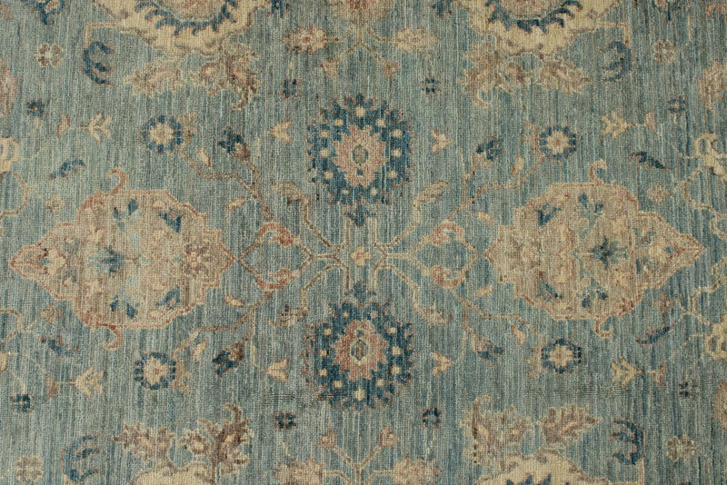 9x12 Blue and Ivory Anatolian Tribal Rug