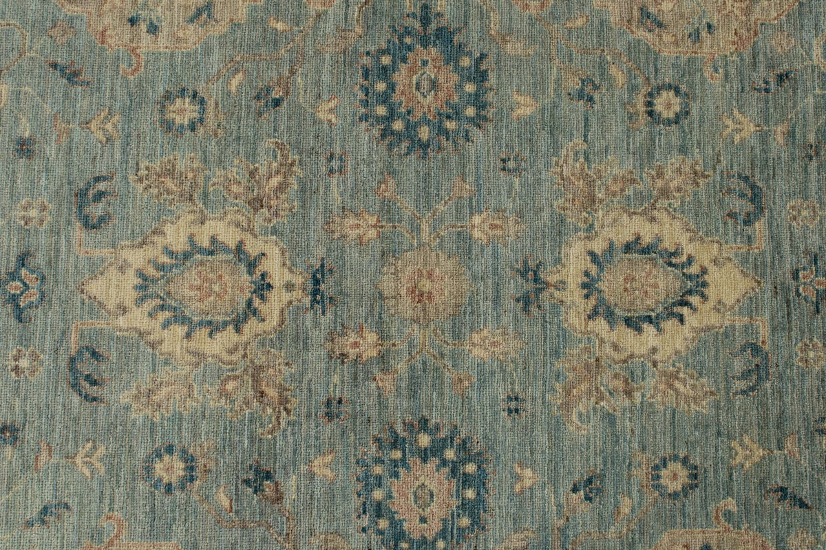 9x12 Blue and Ivory Anatolian Tribal Rug