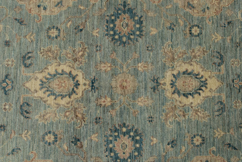 9x12 Blue and Ivory Anatolian Tribal Rug